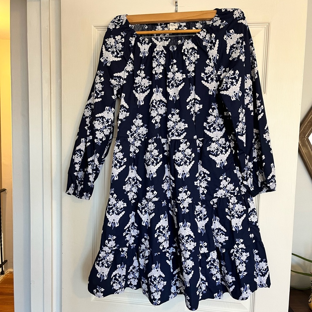 J crew blue and white floral print dress